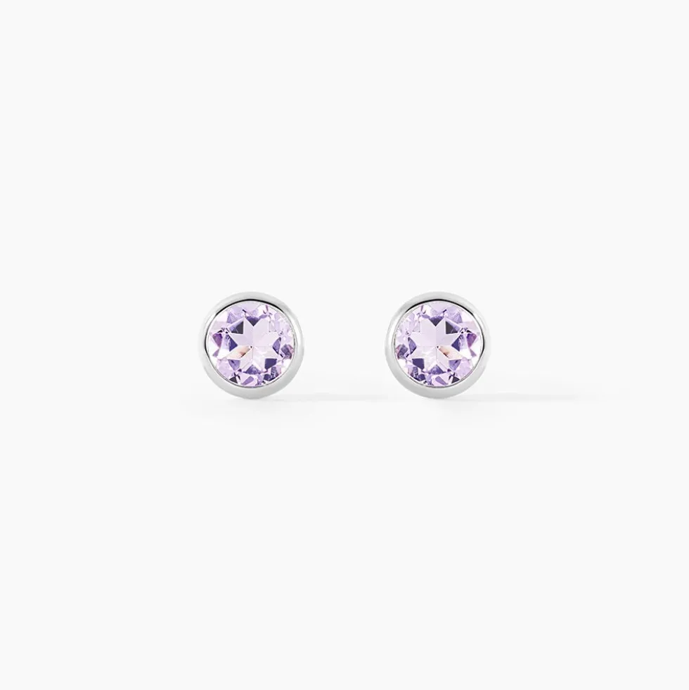 Boucles D'oreilles Puces Edy Serti Clos Or Blanc Amethyste