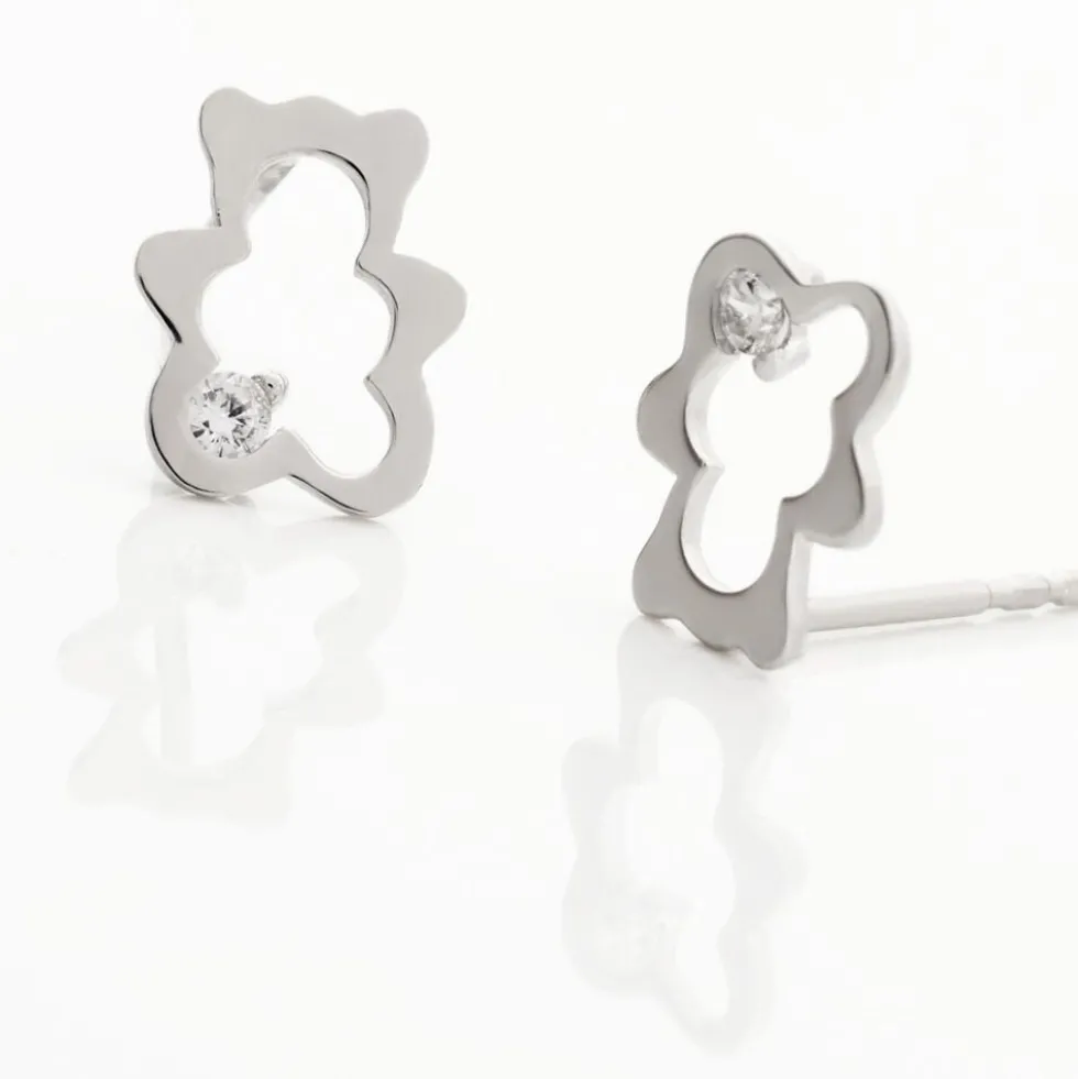 Boucles D'oreilles Puces Eusebia Ours Or Blanc Oxydes