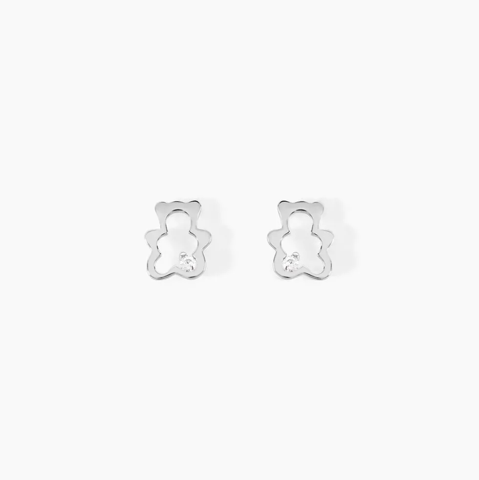 Boucles D'oreilles Puces Eusebia Ours Or Blanc Oxydes