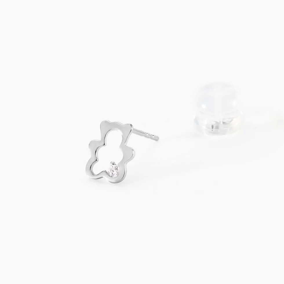 Boucles D'oreilles Puces Eusebia Ours Or Blanc Oxydes