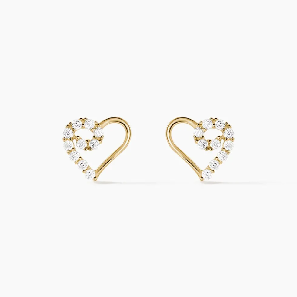 Boucles D'oreilles Puces Elsy Cœur Or Jaune Oxyde De Zirconium