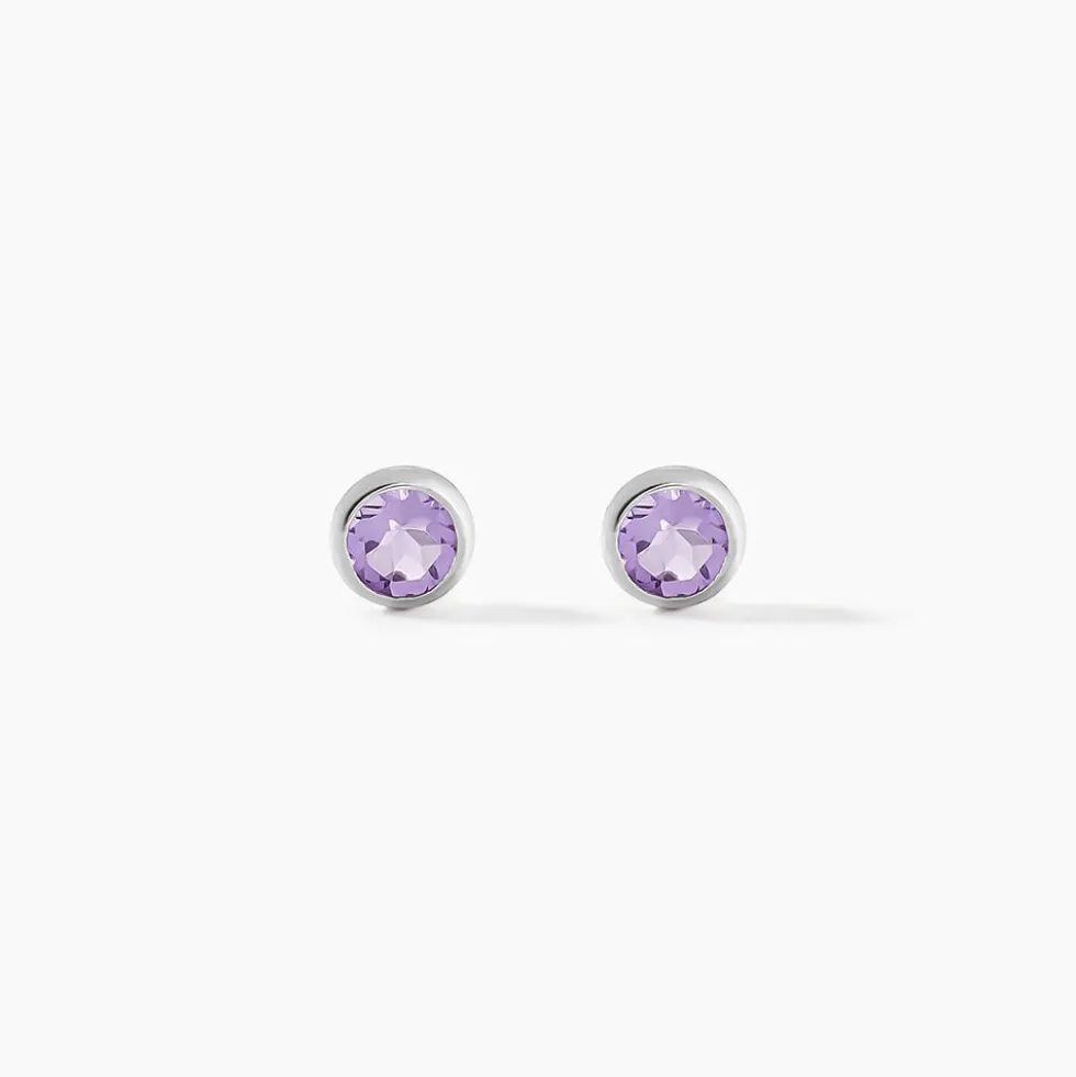 Boucles D'oreilles Puces Edy Serti Clos Or Blanc Amethyste