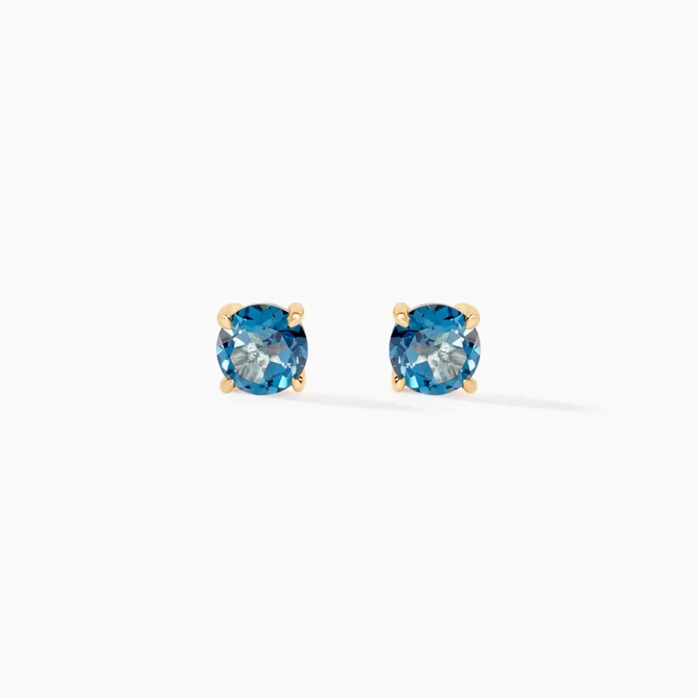 Boucles D'oreilles Puces Elea Or Jaune Topaze Bleu London
