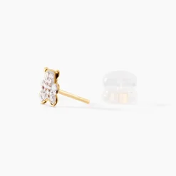 Boucles D'oreilles Puces Emerica Ours 0 Or Jaune Strass
