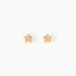 Boucles D'oreilles Puces Fleur Email Or Jaune