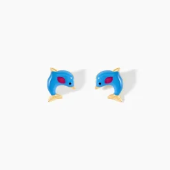 Boucles D'oreilles Puces Flipper Dauphin Or Jaune