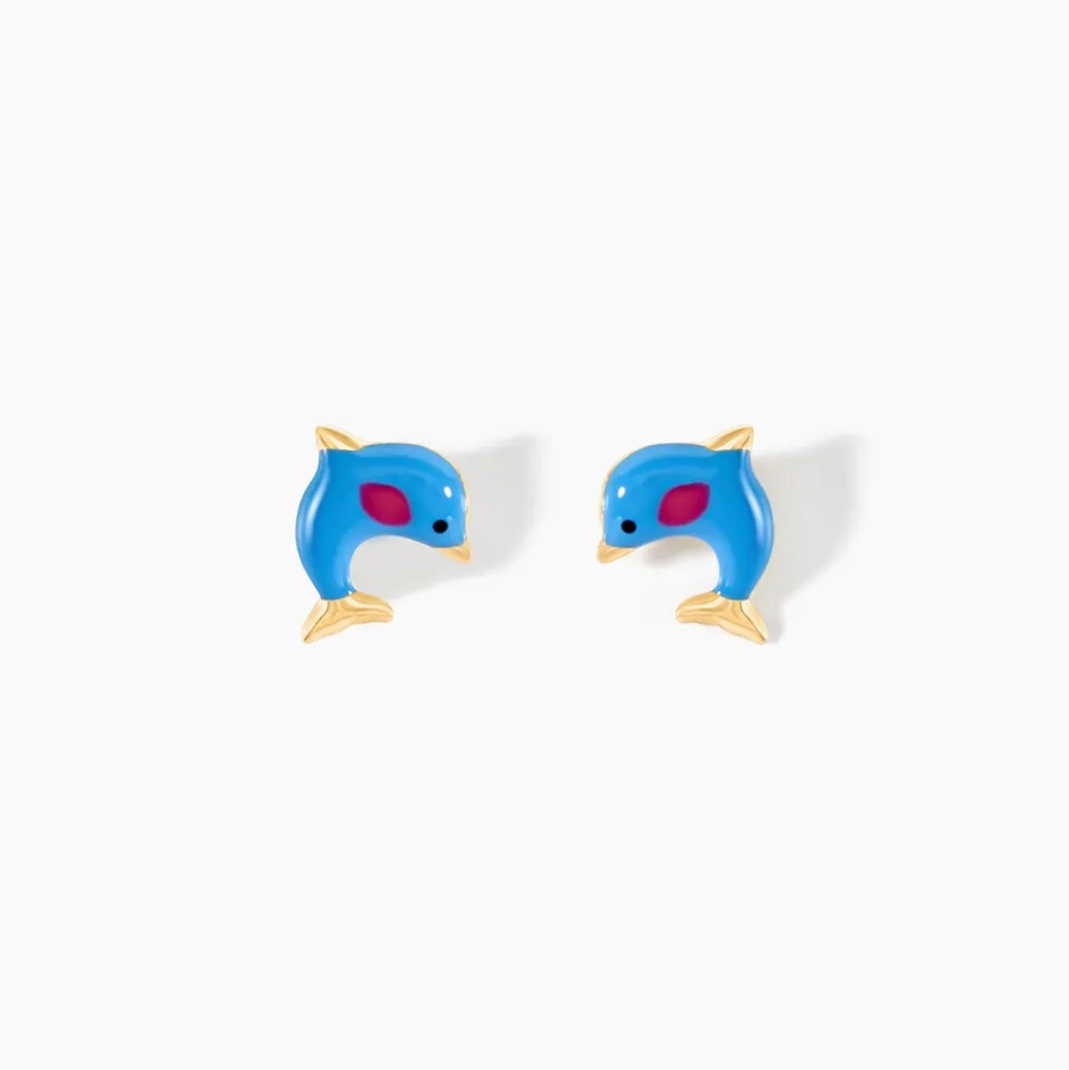 Boucles D'oreilles Puces Flipper Dauphin Or Jaune