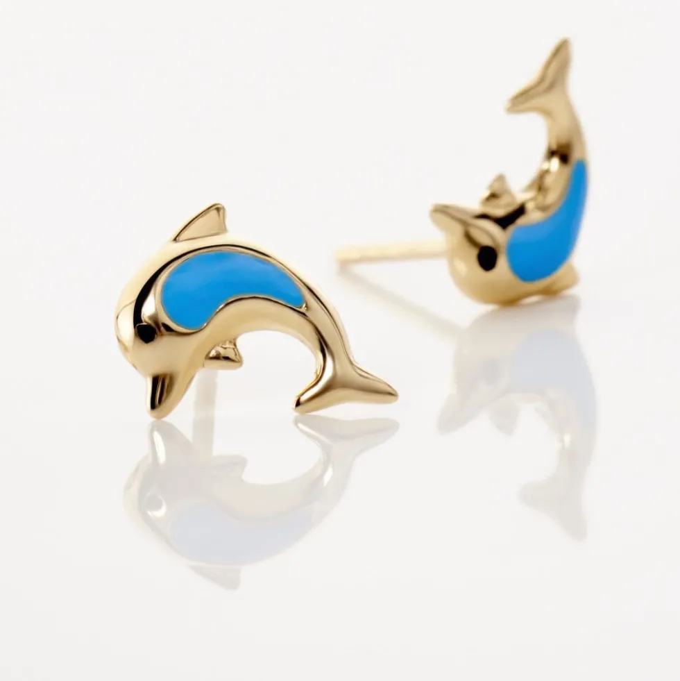 Boucles D'oreilles Puces Flip Dauphin Or Jaune