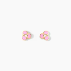 Boucles D'oreilles Puces Fleur Rose Or Jaune