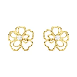 Boucles D'oreilles Puces Floraison Dorée Or Jaune Oxyde De Zirconium