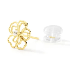 Boucles D'oreilles Puces Floraison Dorée Or Jaune Oxyde De Zirconium