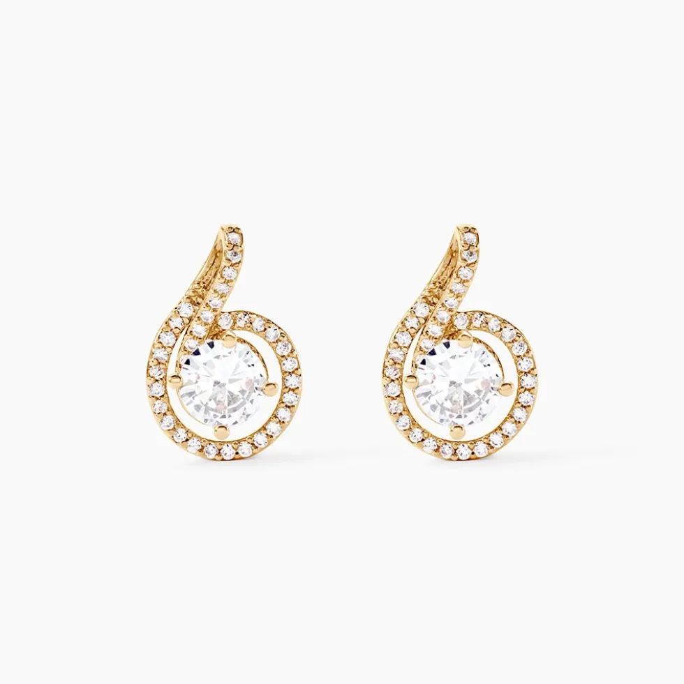 Boucles D'oreilles Puces Florentina Plaqué Or Jaune Oxyde De Zirconium