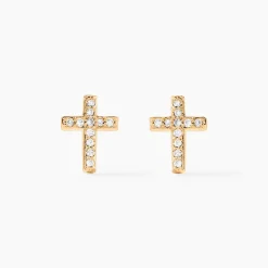 Boucles D'oreilles Puces Fatos Plaqué Or Oxydes De Zirconium