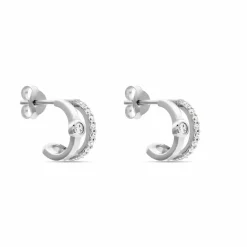 Boucles D'oreilles Puces Forrest Argent Rhodié Oxyde De Zirconium