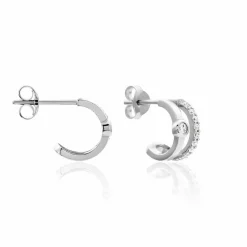 Boucles D'oreilles Puces Forrest Argent Rhodié Oxyde De Zirconium