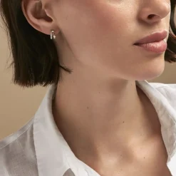 Boucles D'oreilles Puces Forrest Argent Rhodié Oxyde De Zirconium