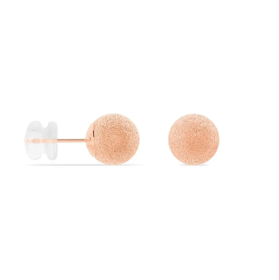 Boucles D'oreilles Puces Fidelia Boule Sablee Or Rose