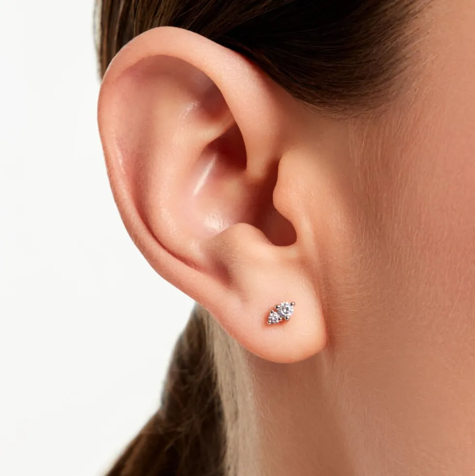 Boucles D'Oreilles Puces Georgia Plaqué Or Jaune Oxyde De Zirconium