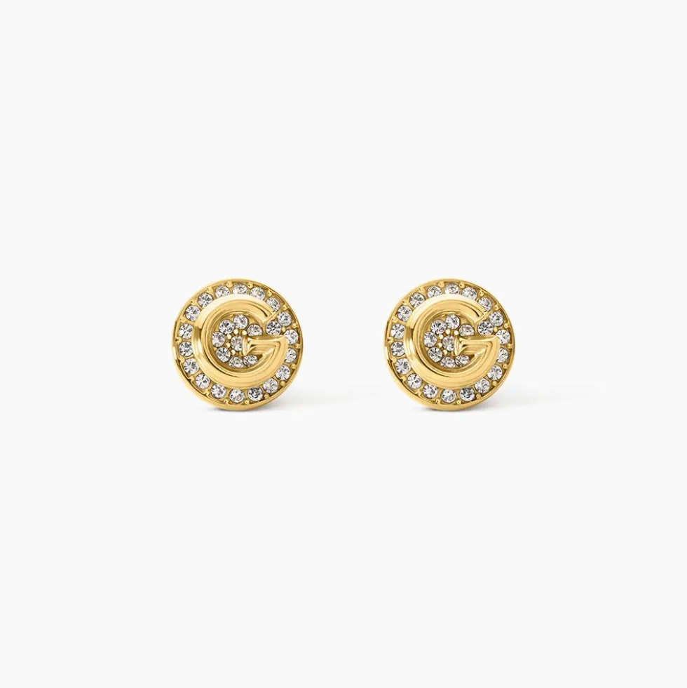 Boucles D'Oreilles Puces Guess G Crystal Acier Jaune Oxyde De Zirconium