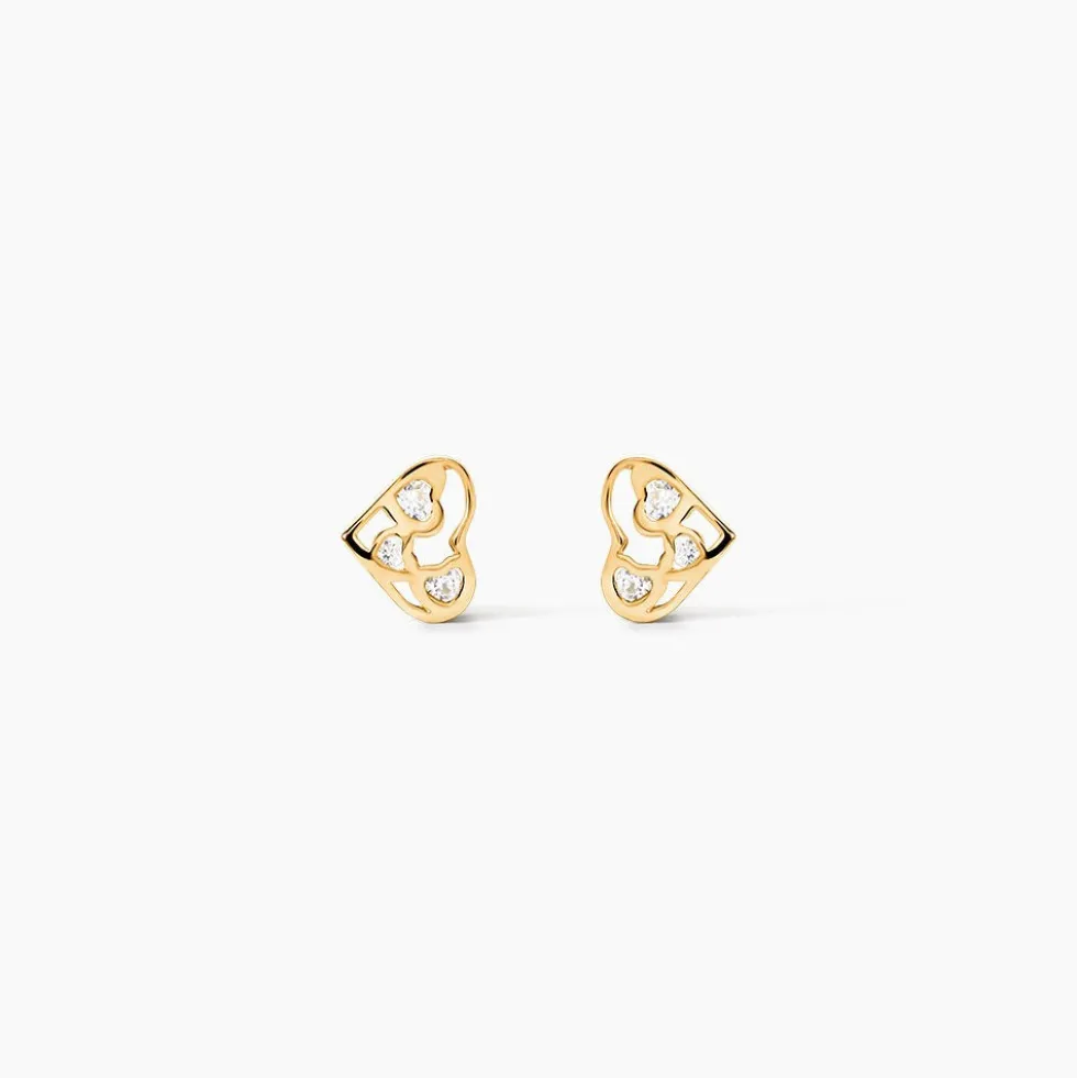 Boucles D'oreilles Puces Huan Cœur Or Jaune Oxyde De Zirconium
