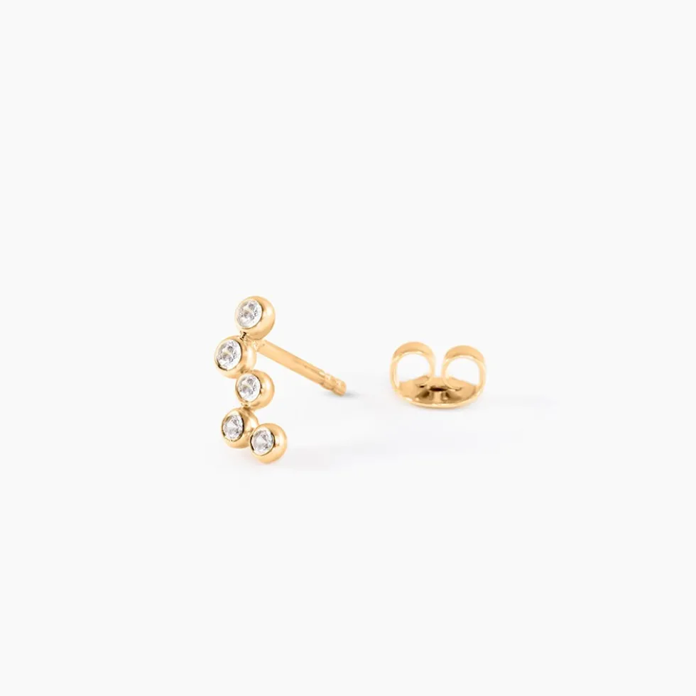 Boucles D'Oreilles Puces Halo Plaqué Or Jaune Oxyde De Zirconium