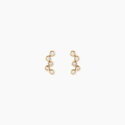Boucles D'Oreilles Puces Halo Plaqué Or Jaune Oxyde De Zirconium