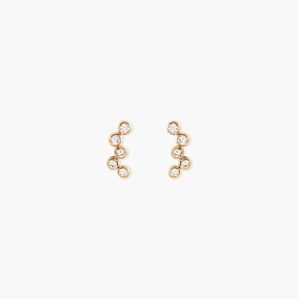 Boucles D'Oreilles Puces Halo Plaqué Or Jaune Oxyde De Zirconium