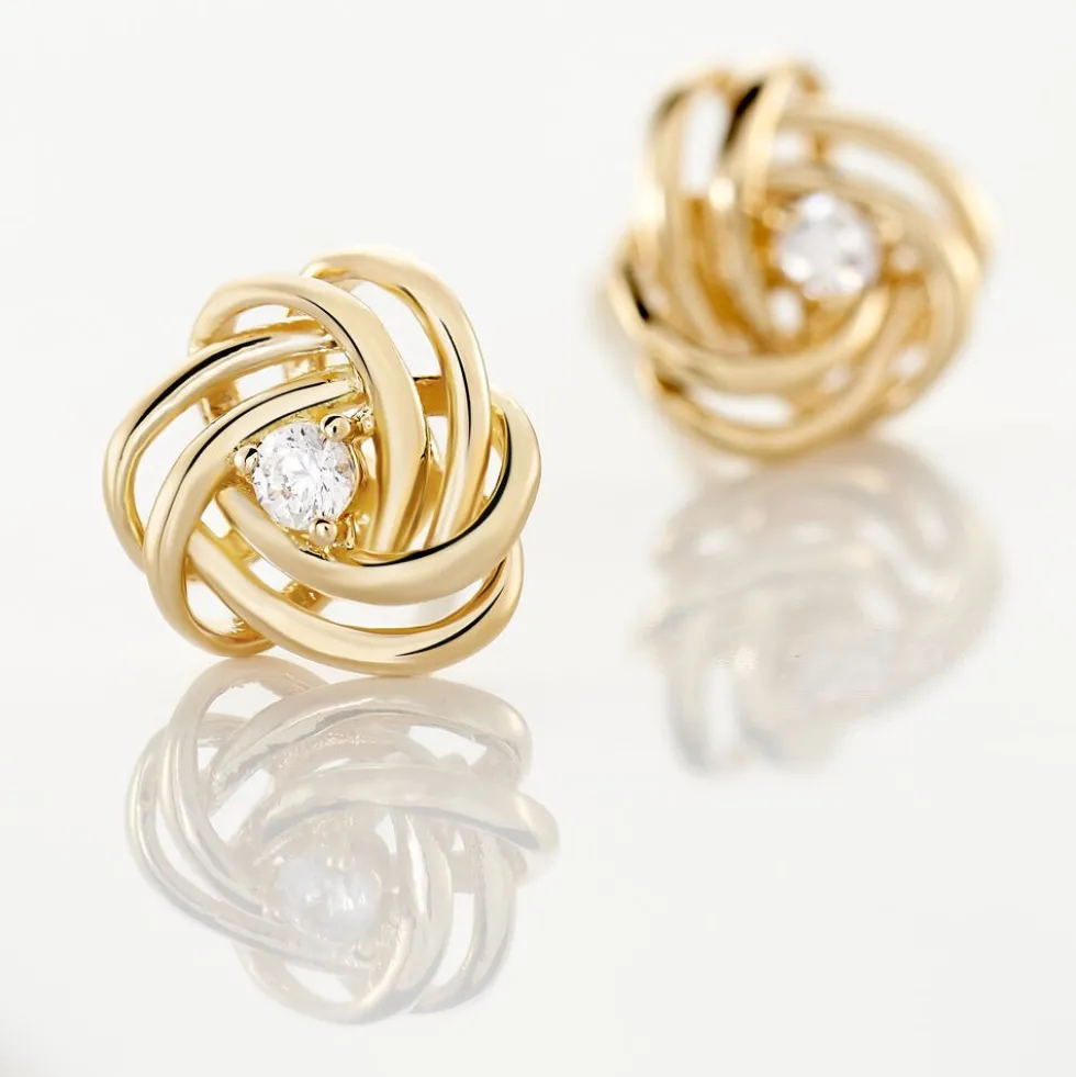 Boucles D'oreilles Puces Iwaki Plaqué Or Jaune Oxyde De Zirconium