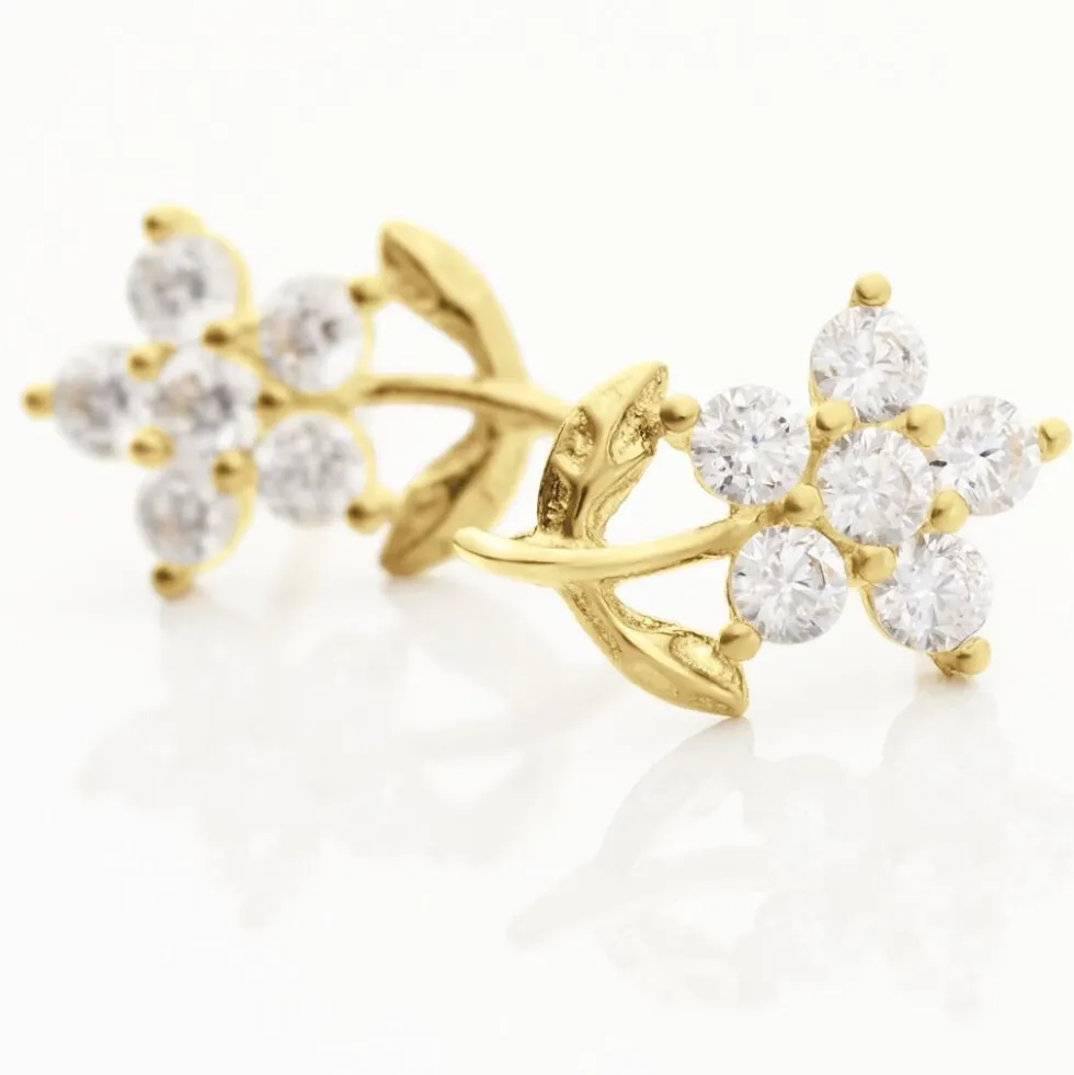 Boucles D'oreilles Puces Jabin Fleur Or Jaune Oxyde De Zirconium