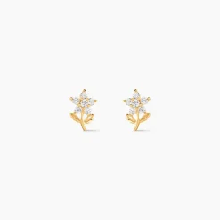 Boucles D'oreilles Puces Jabin Fleur Or Jaune Oxyde De Zirconium