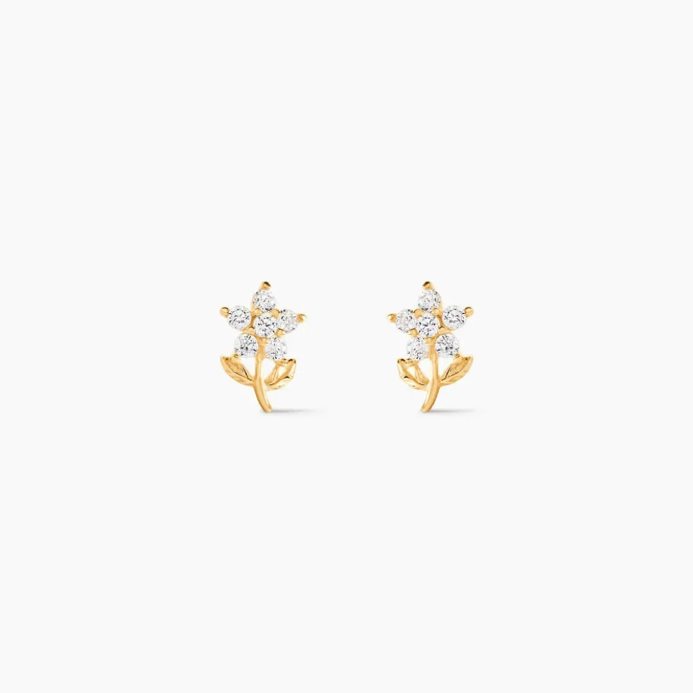 Boucles D'oreilles Puces Jabin Fleur Or Jaune Oxyde De Zirconium