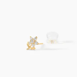Boucles D'oreilles Puces Jabin Fleur Or Jaune Oxyde De Zirconium