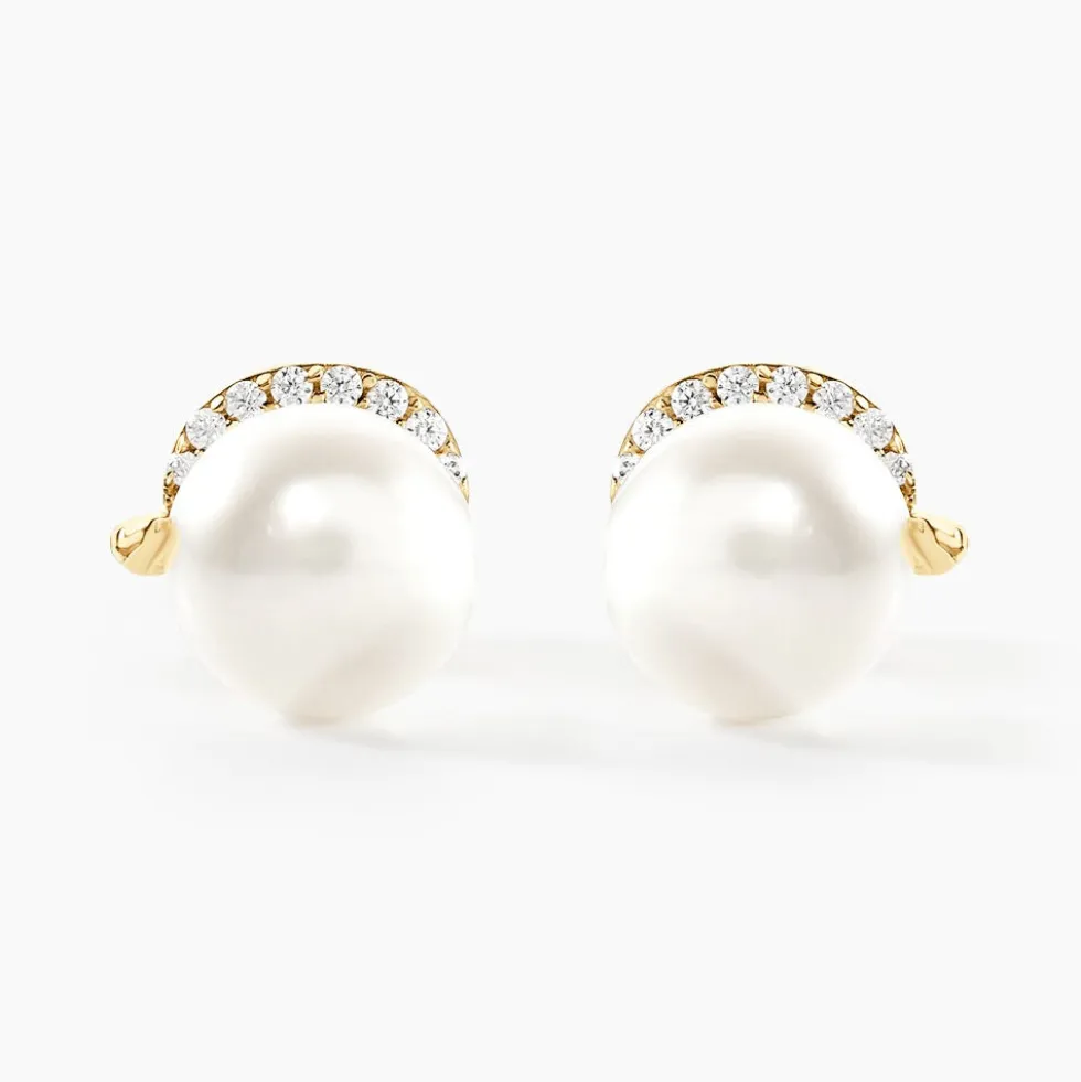 Boucles D'oreilles Puces Lucinda Or Jaune Perle De Culture