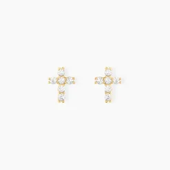 Boucles D'oreilles Puces Luna Or Jaune Oxyde De Zirconium