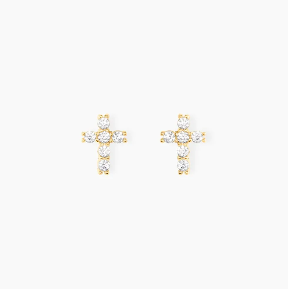 Boucles D'oreilles Puces Luna Or Jaune Oxyde De Zirconium