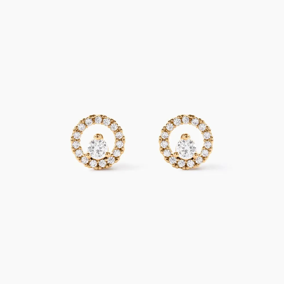 Boucles D'oreilles Puces Lila Plaqué Or Jaune Oxyde De Zirconium