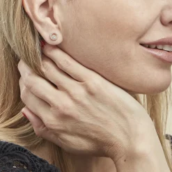 Boucles D'oreilles Puces Lila Plaqué Or Jaune Oxyde De Zirconium