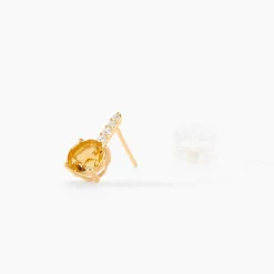 Boucles D'oreilles Puces Monroe Or Jaune Citrine Oxyde De Zirconium