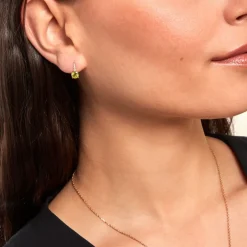 Boucles D'oreilles Puces Monroe Or Blanc Péridot Oxyde De Zirconium