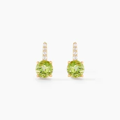Boucles D'oreilles Puces Monroe Or Blanc Péridot Oxyde De Zirconium
