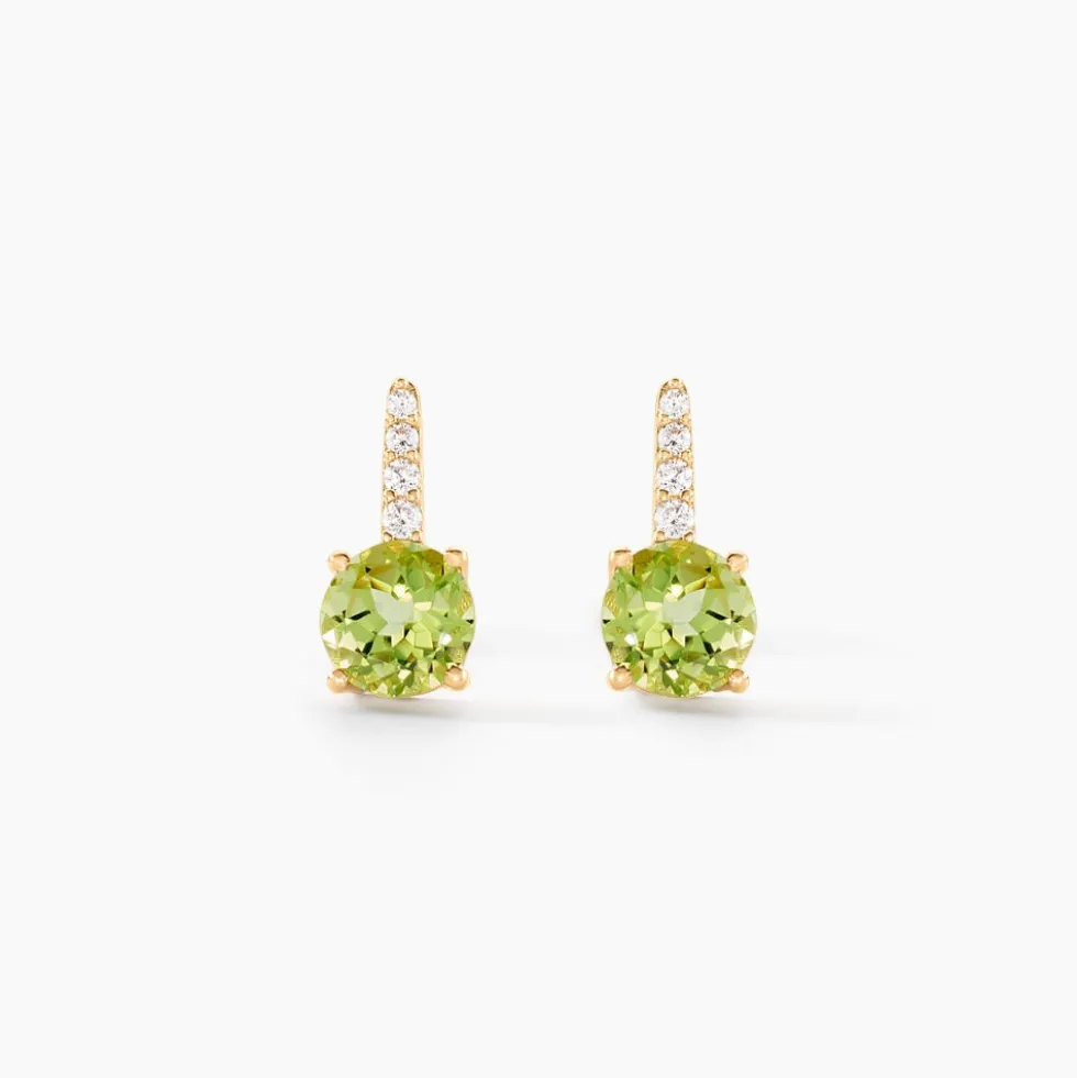 Boucles D'oreilles Puces Monroe Or Blanc Péridot Oxyde De Zirconium
