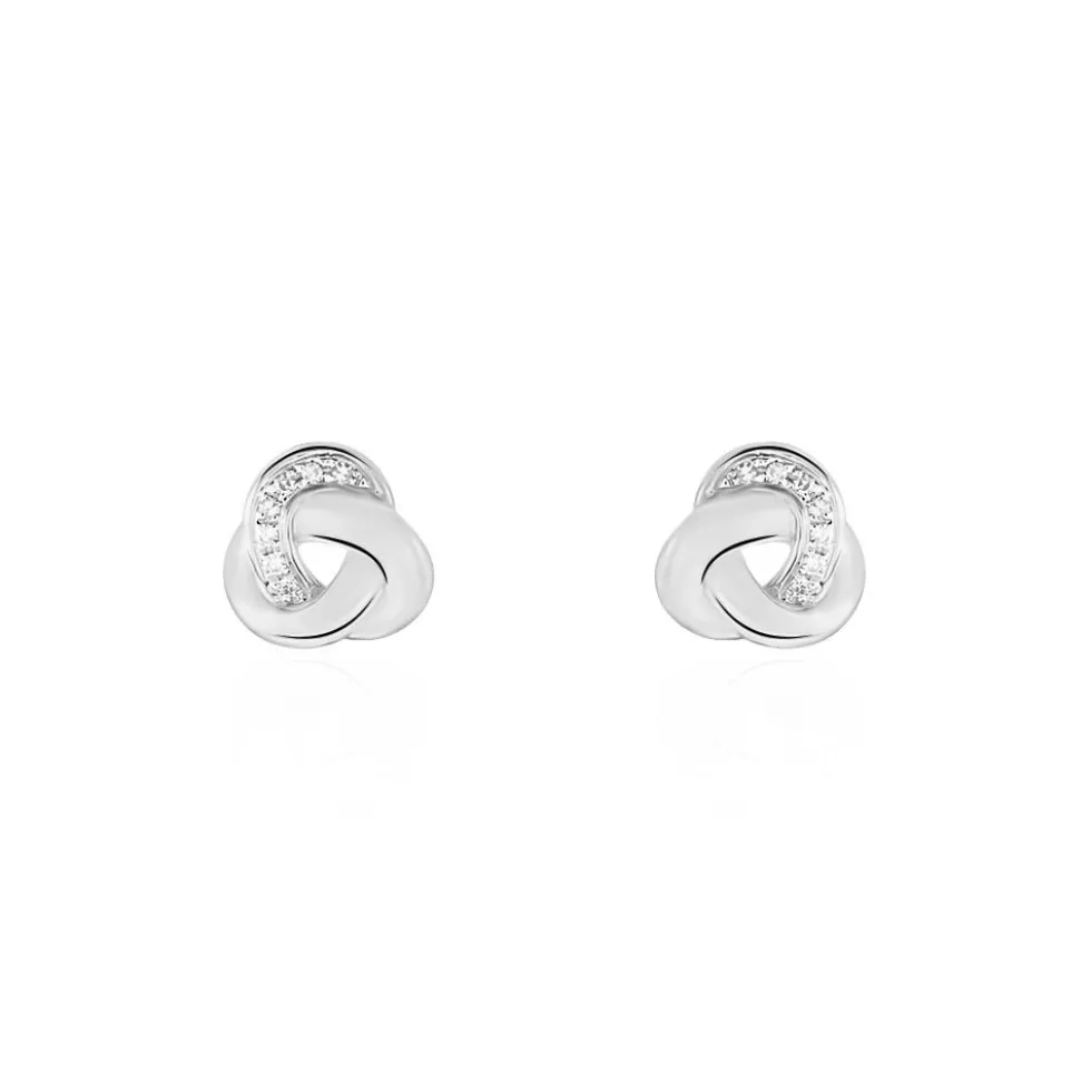 Boucles D'oreilles Puces Mastrona Or Blanc Diamant