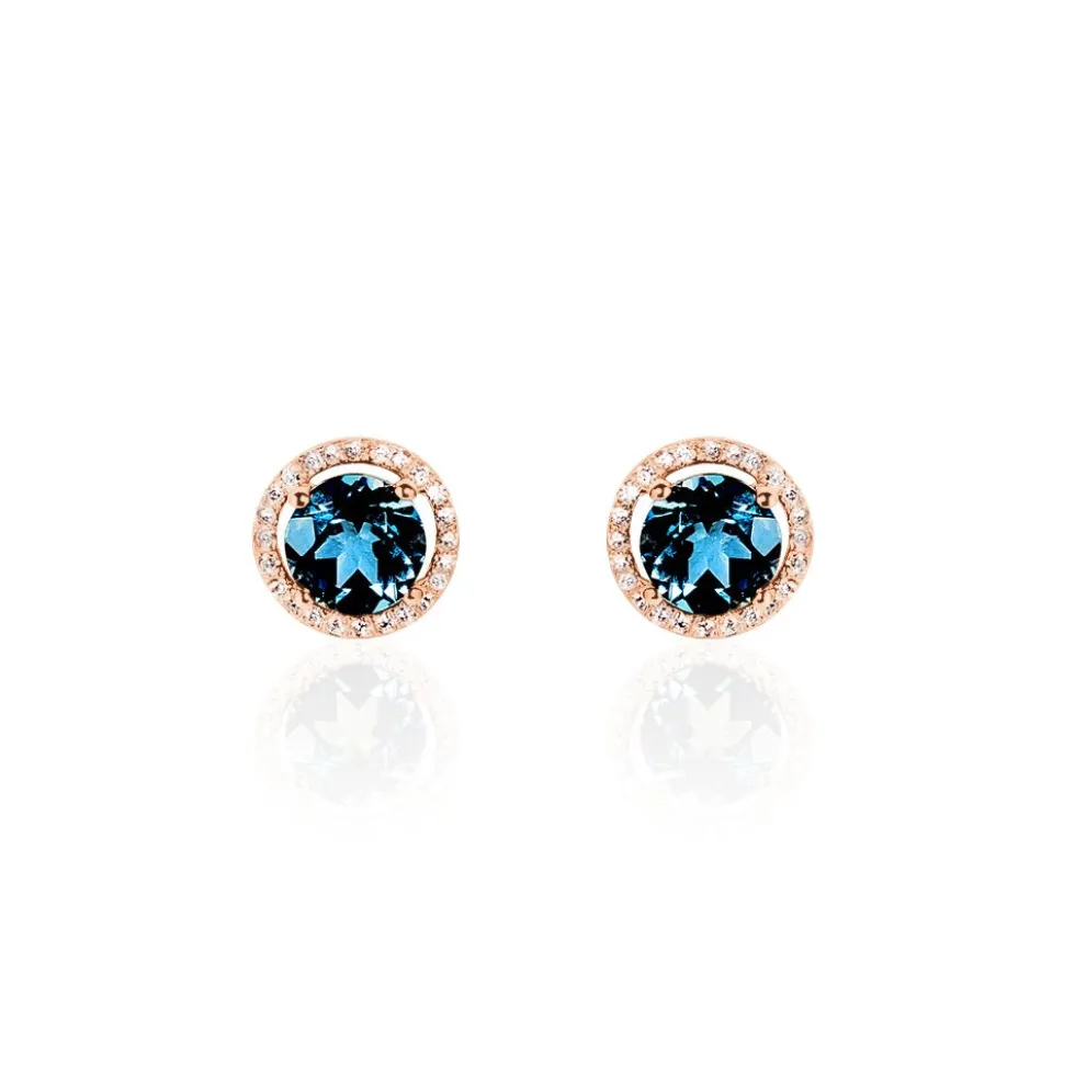 Boucles D'oreilles Puces Maeva Or Rose Topaze Et Oxyde De Zirconium