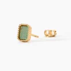 Boucles D'Oreilles Puces Memory Plaqué Or Jaune Aventurine