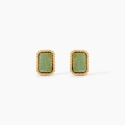 Boucles D'Oreilles Puces Memory Plaqué Or Jaune Aventurine