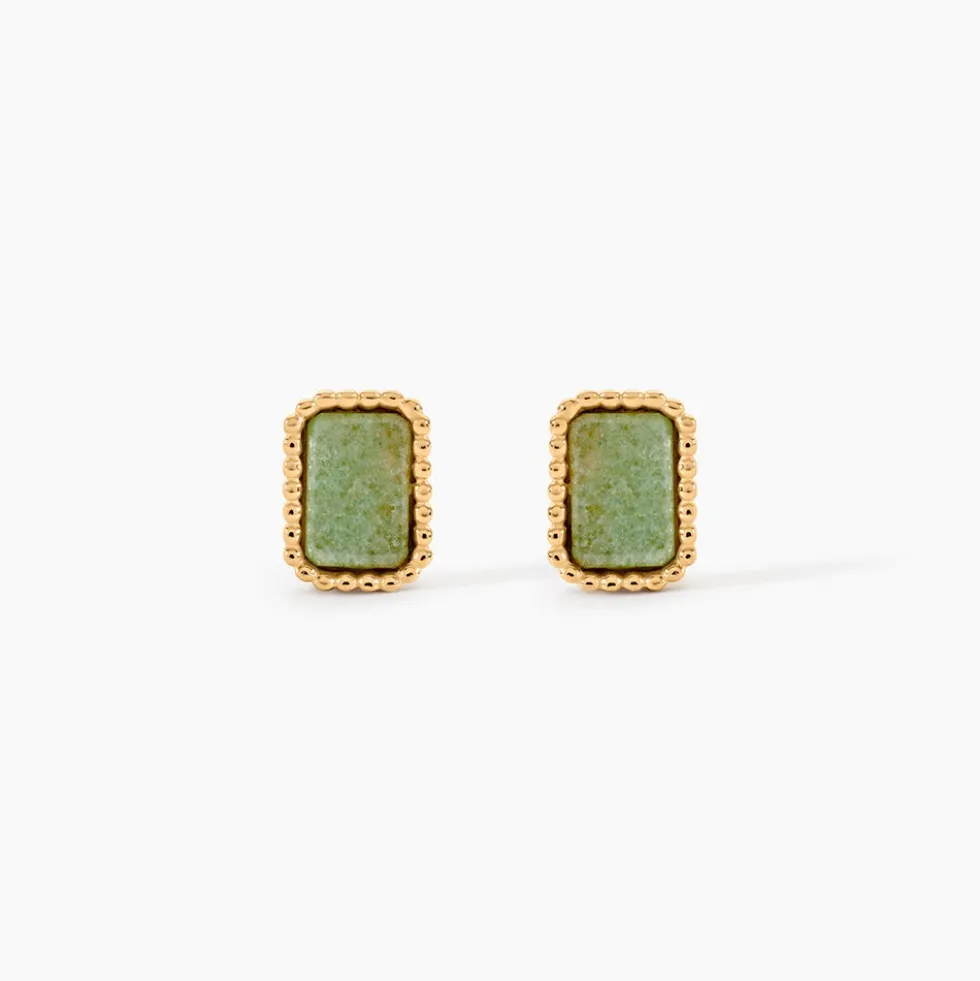 Boucles D'Oreilles Puces Memory Plaqué Or Jaune Aventurine
