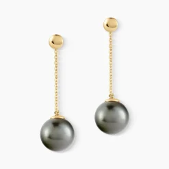Boucles D'oreilles Puces Marie-noela Or Jaune Perle De Tahiti