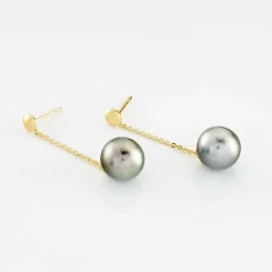 Boucles D'oreilles Puces Marie-noela Or Jaune Perle De Tahiti