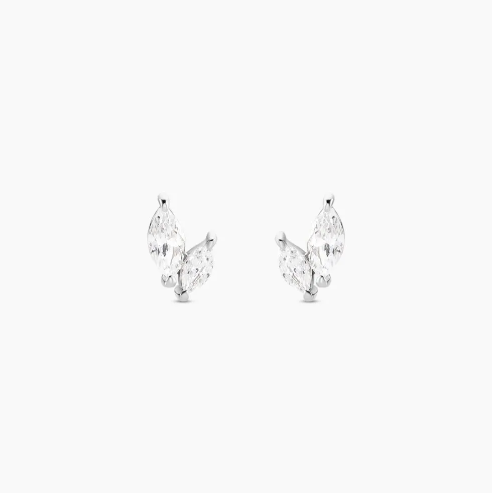 Boucles D'oreilles Puces Navette Argent Blanc Oxyde De Zirconium
