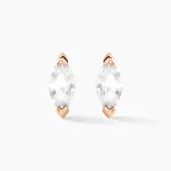 Boucles D'oreilles Puces Navette Argent Rose Oxyde De Zirconium